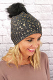 Golden Dots Knit Pom Pom Beanie