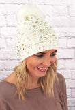 Golden Dots Knit Pom Pom Beanie