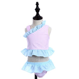 Girls Swimsuit - Seersucker - 2 Piece Cross Shoulder