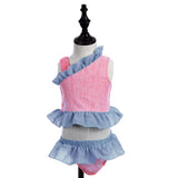 Girls Swimsuit - Seersucker - 2 Piece Cross Shoulder