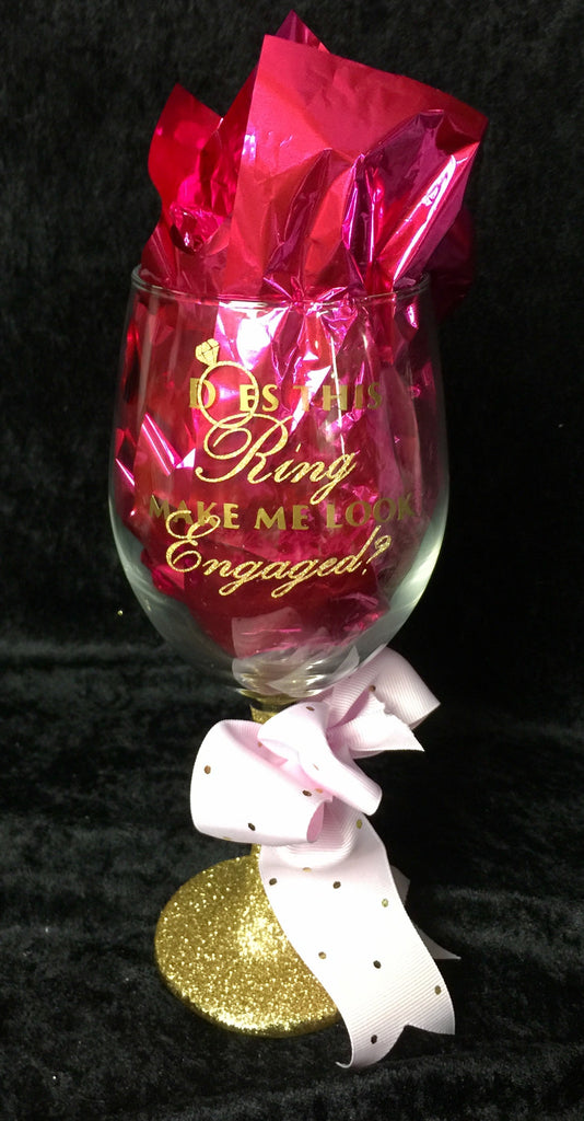 "Engaged" Wine Glass - Glittered Stem