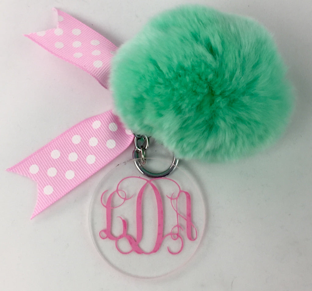 Pom Pom Key Chain with Acrylic Disc