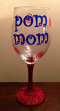 Wine Glass - Glittered Pom/Cheer Glass