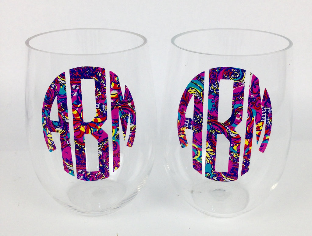 Wine Glass - Acrylic - Stemless - Lily Pulitzer Print